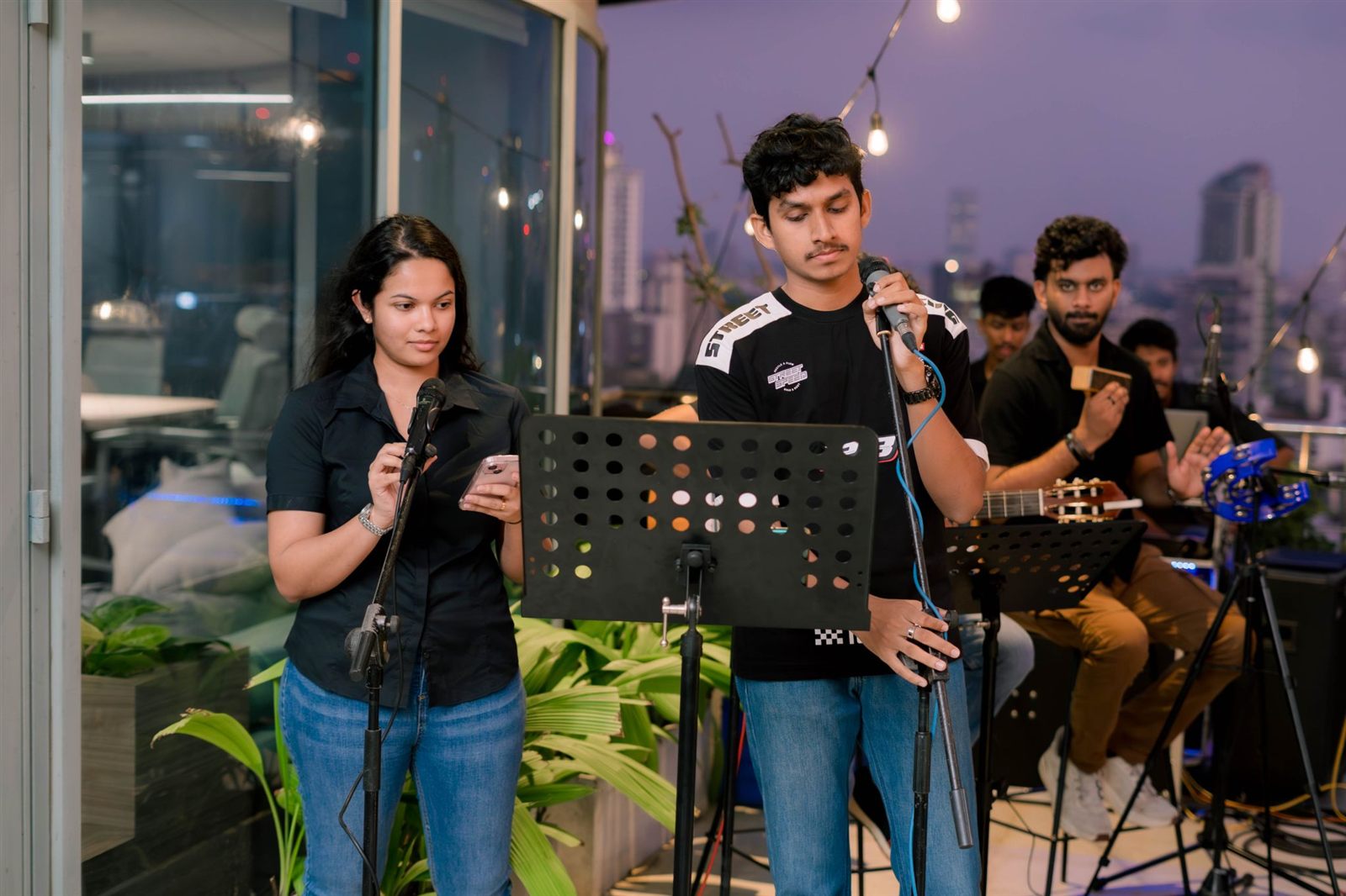 Singing at a company event